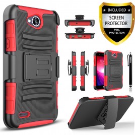 LG X Power 2 Case, Dual Layers [Combo Holster] Case And Built-In Kickstand Bundled with [Premium Screen Protector] Hybird Shockproof And Circlemalls Stylus Pen (Red)